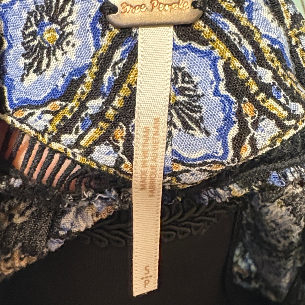 Free People Black and Blue Patterned Blouse - Picture 3 of 16